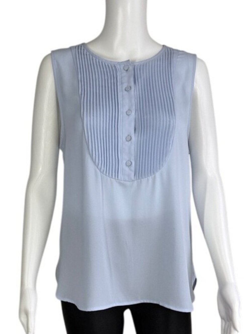 Vince Pleated Bib Front Sleeveless Blouse in Blue - Size S